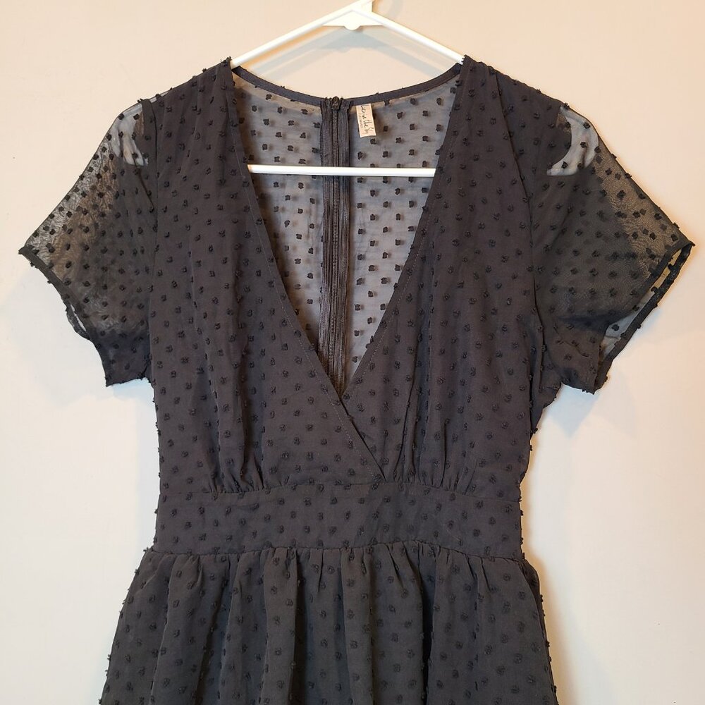 Lucy in the Sky Dress Medium Black Sheer Back Mini Short Sleeve - Picture 2 of 7